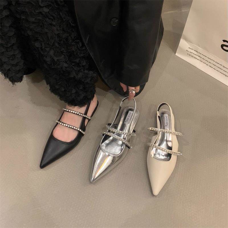 香港小众高级感包头凉鞋女夏季2025年新款仙女风时尚平底水钻单鞋