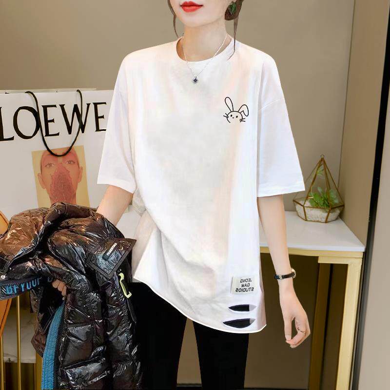 中长款搭配芭比裤鲨鱼裤上衣遮屁股2025夏季新款纯棉短袖T恤女潮