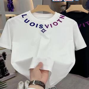 欧洲站~简约不简单！男款短袖青年潮牌毛巾绣圆领子半袖韩版重磅