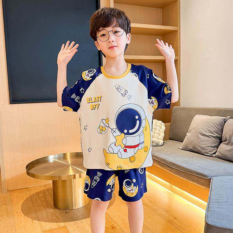 韩版儿童睡衣男夏季短袖薄款纯棉儿童家居服套装男宝宝空调服夏天