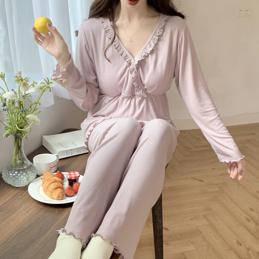 带胸垫莫代尔月子服女春夏薄款56月份产后产妇喂奶睡衣哺乳家居服