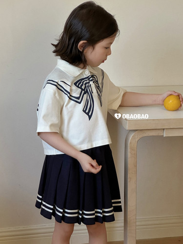 阿静家欧抱抱OBAOBAO2026新款夏季学院风女童T恤百褶裙8592 8566