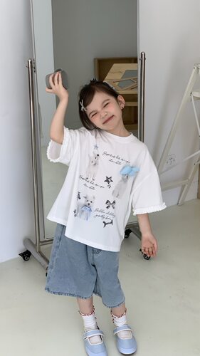 阿静家欧抱抱OBAOBAO 2026夏季新款时尚女童韩版宽松百搭狗狗T恤