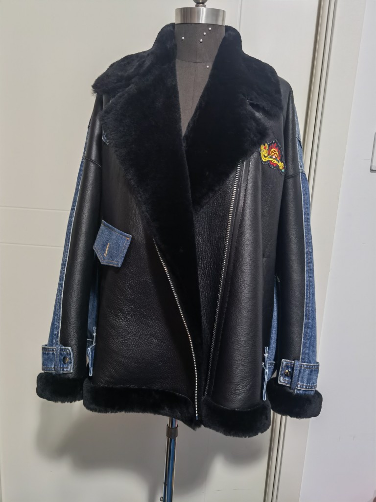 皮毛一体 牛仔机车外套女款牛仔皮草