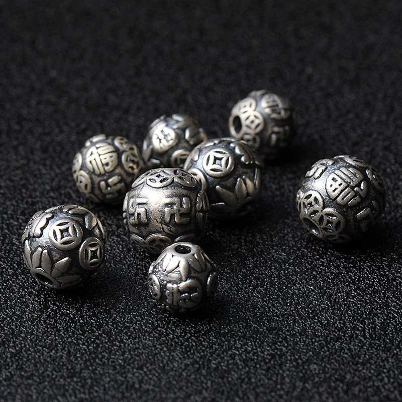 S999足银福字3D硬银隔珠配件