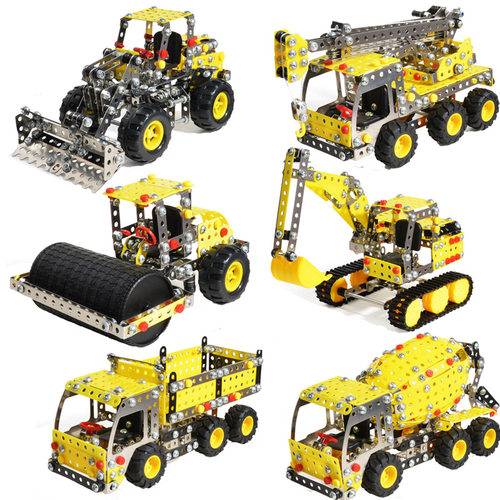 3D金属拼装工程车模型男孩恐龙玩具DIY桌面摆件螺母组装创意礼物