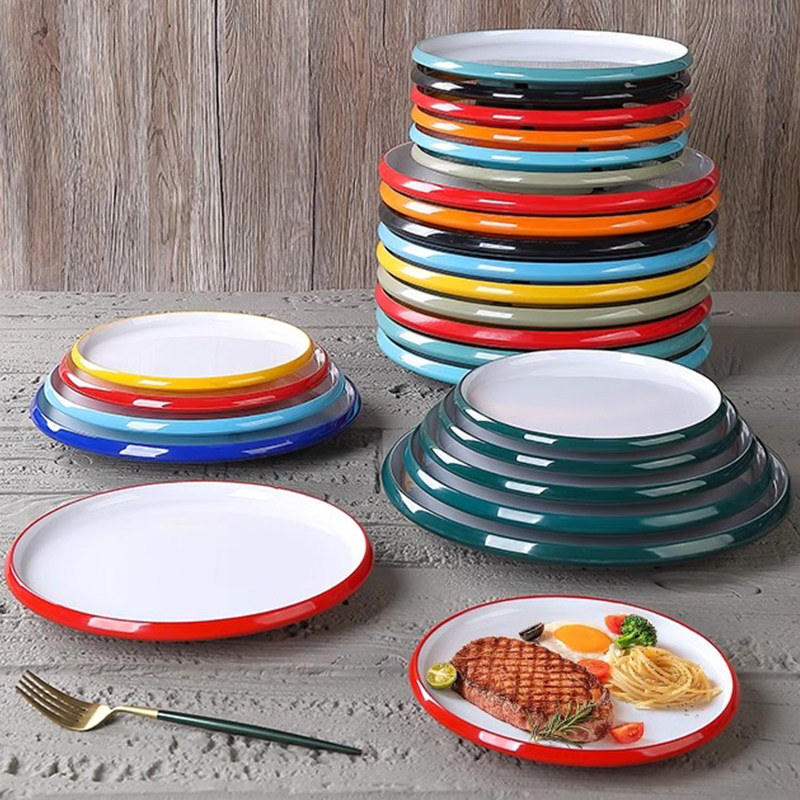 北欧风双色圆盘快餐盘炒菜凉菜盘平盘饭店商用自助餐盘盖浇饭盘子,餐饮具,盘,淘宝优惠券,粉丝福利购,淘宝优惠卷