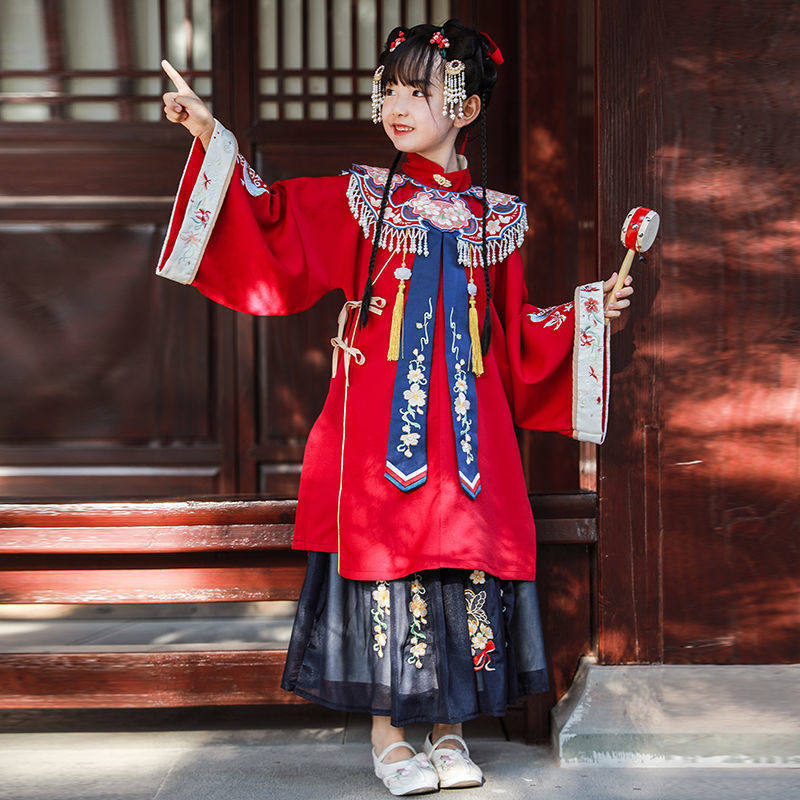 明制儿童汉服女童古装唐装春秋中国风超仙云肩套装2022新款小女孩