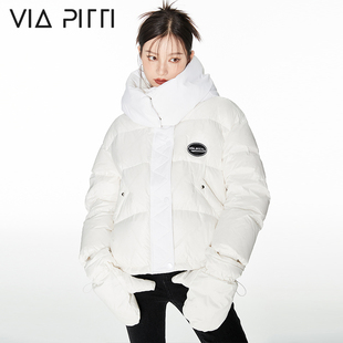 VIAPITTI圣诞系列女神范羽绒服手套可拆卸新款短款女冬连帽外套