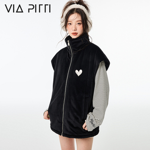 VIAPITTI加厚夹棉廓百搭马甲外套女潮牌立领马甲冬季新款外穿