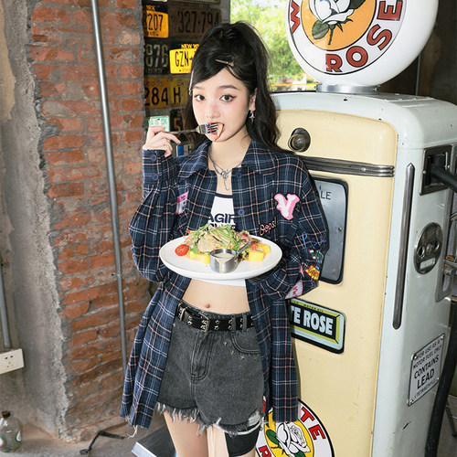ViaPitt徽章印花格子衬衫