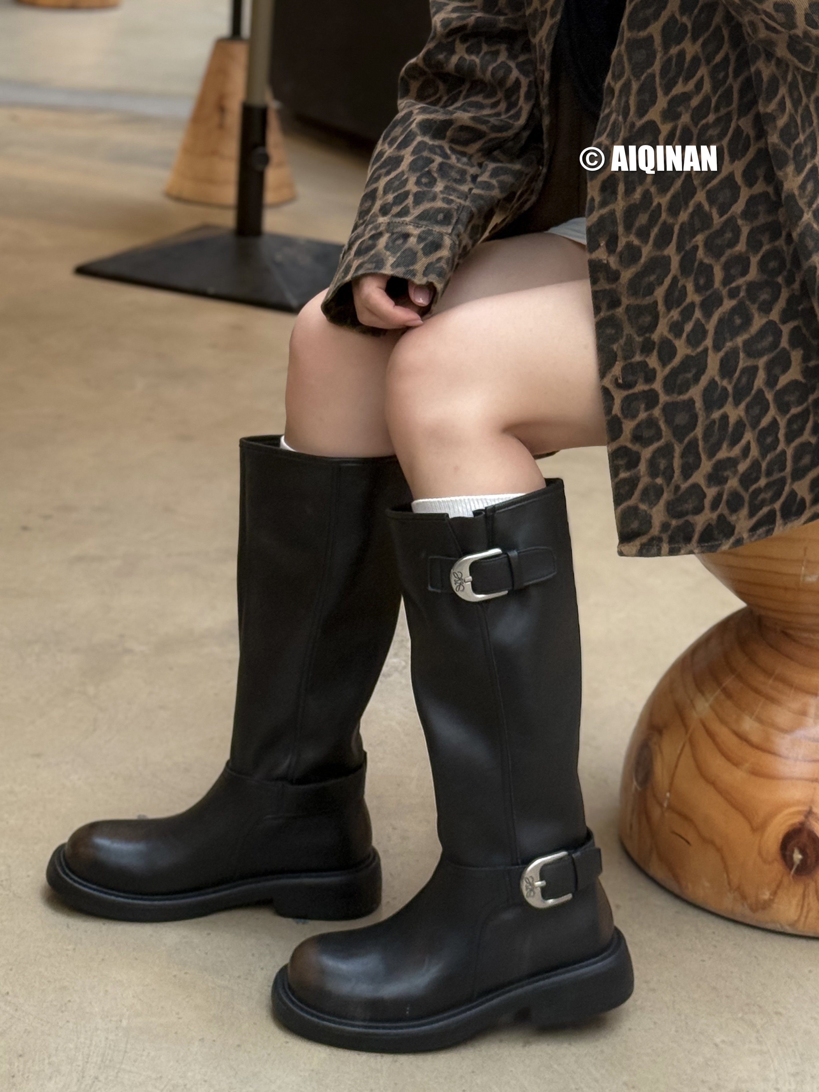 2025新款真皮宽筒厚底骑士靴女胖mm粗腿长筒靴粗跟高筒长靴堆堆靴,女鞋,时装靴,淘宝优惠券,粉丝福利购,淘宝优惠卷