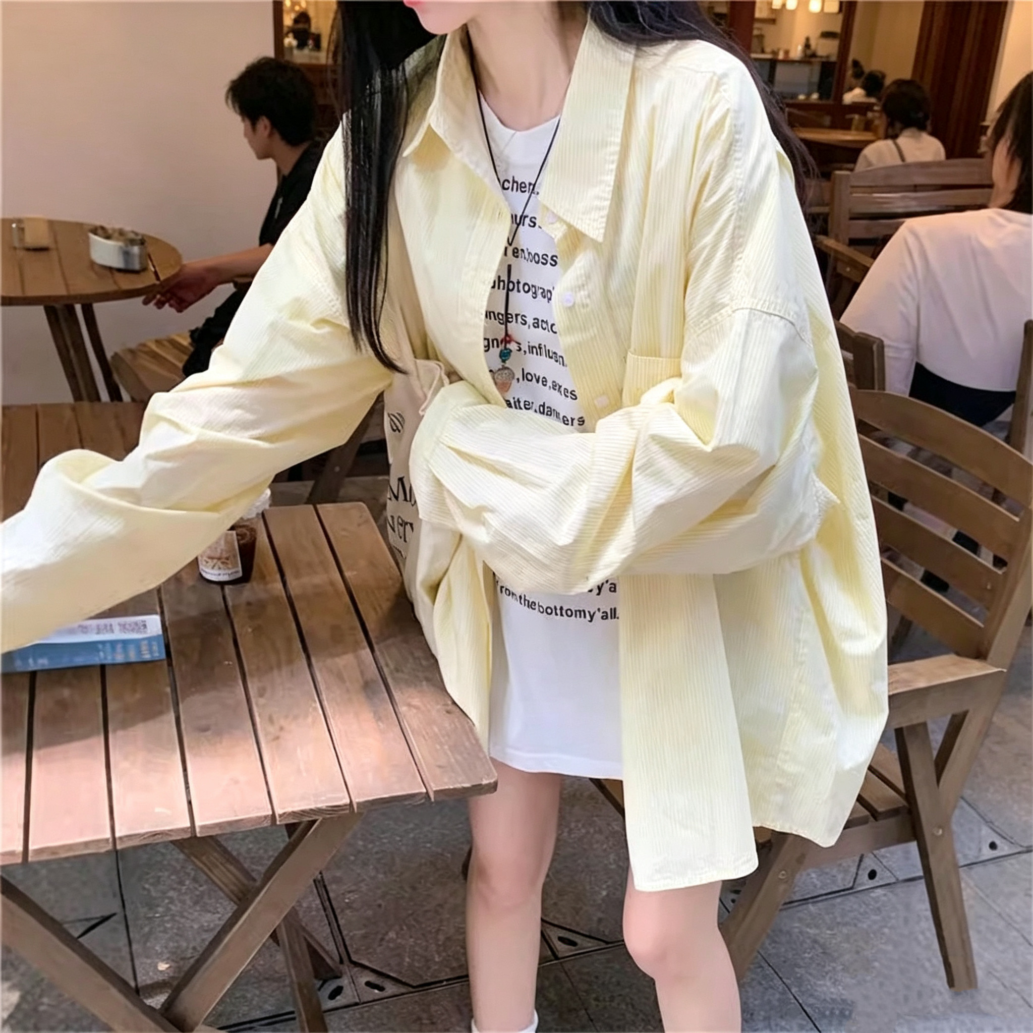 夏季条纹POLO领防晒衬衫外套女