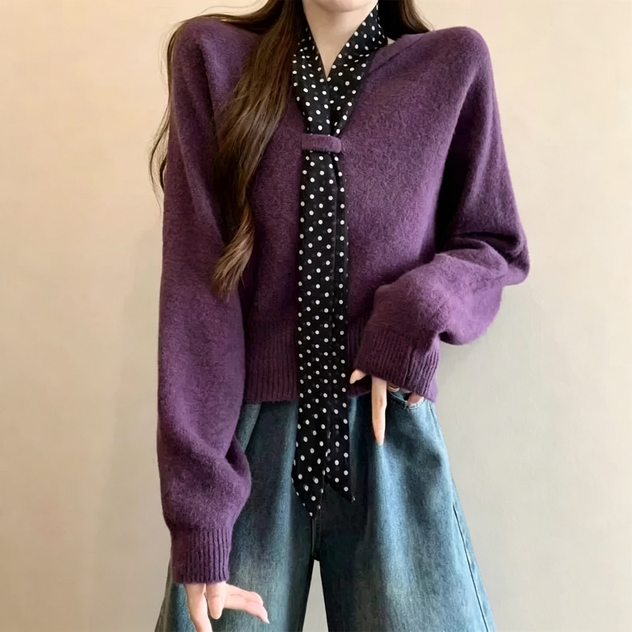 紫色毛衣女2026秋冬新款爆款内搭长袖针织上衣女打底衫可外穿套头