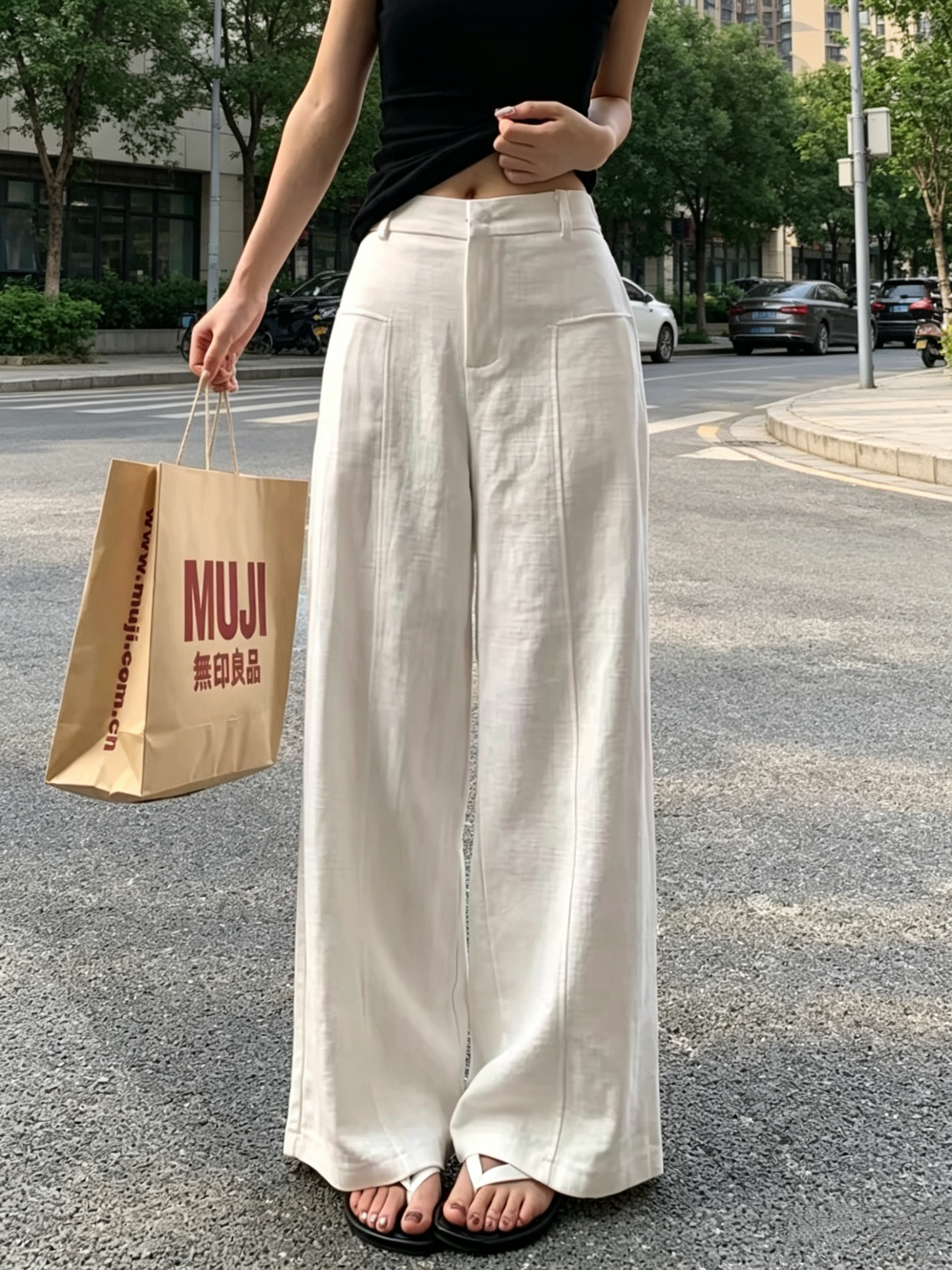 白色亚麻阔腿裤女2026夏季薄款高腰垂感老钱风西装直筒棉麻休闲裤