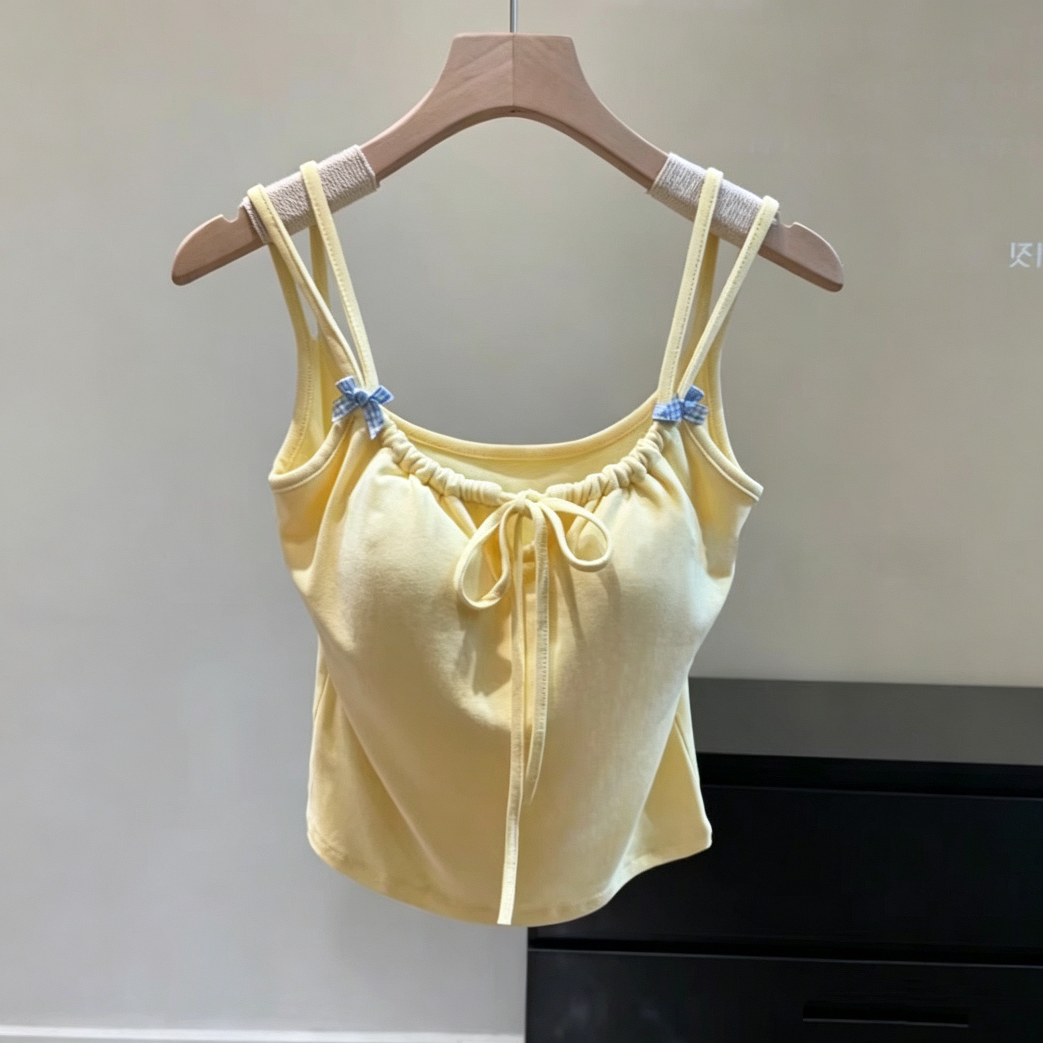 aimlesample带胸垫无袖美背双肩带bm风黄色背心女吊带内搭蝴蝶结