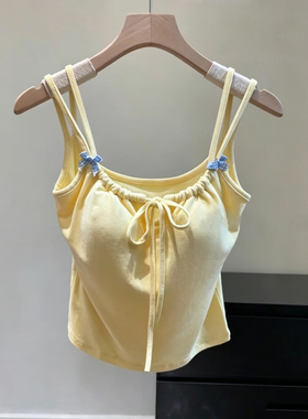 aimlesample带胸垫无袖美背双肩带bm风黄色背心女吊带内搭蝴蝶结