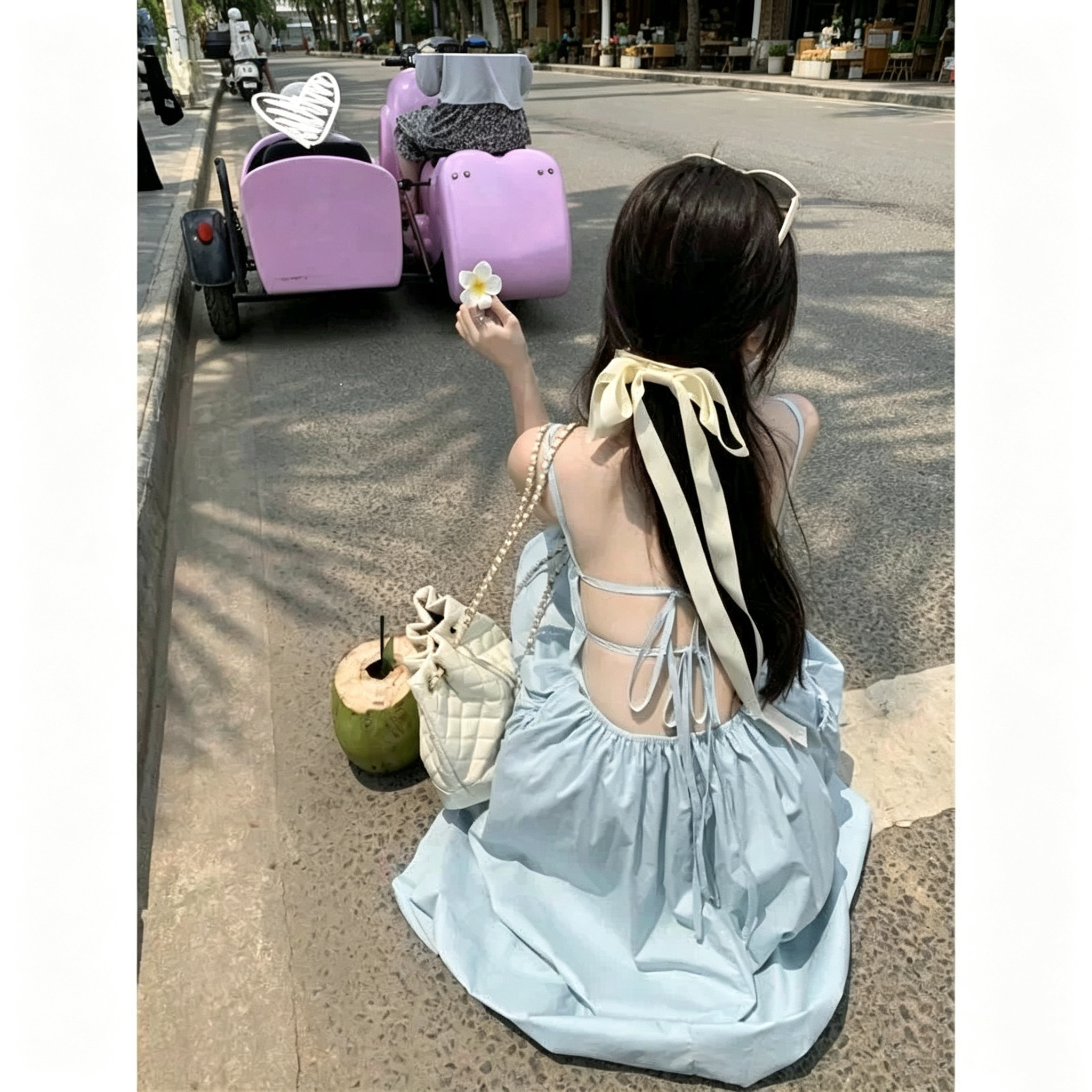 2026法式气质性感露背蓝色吊带连衣裙女三亚海边度假沙滩a字长裙