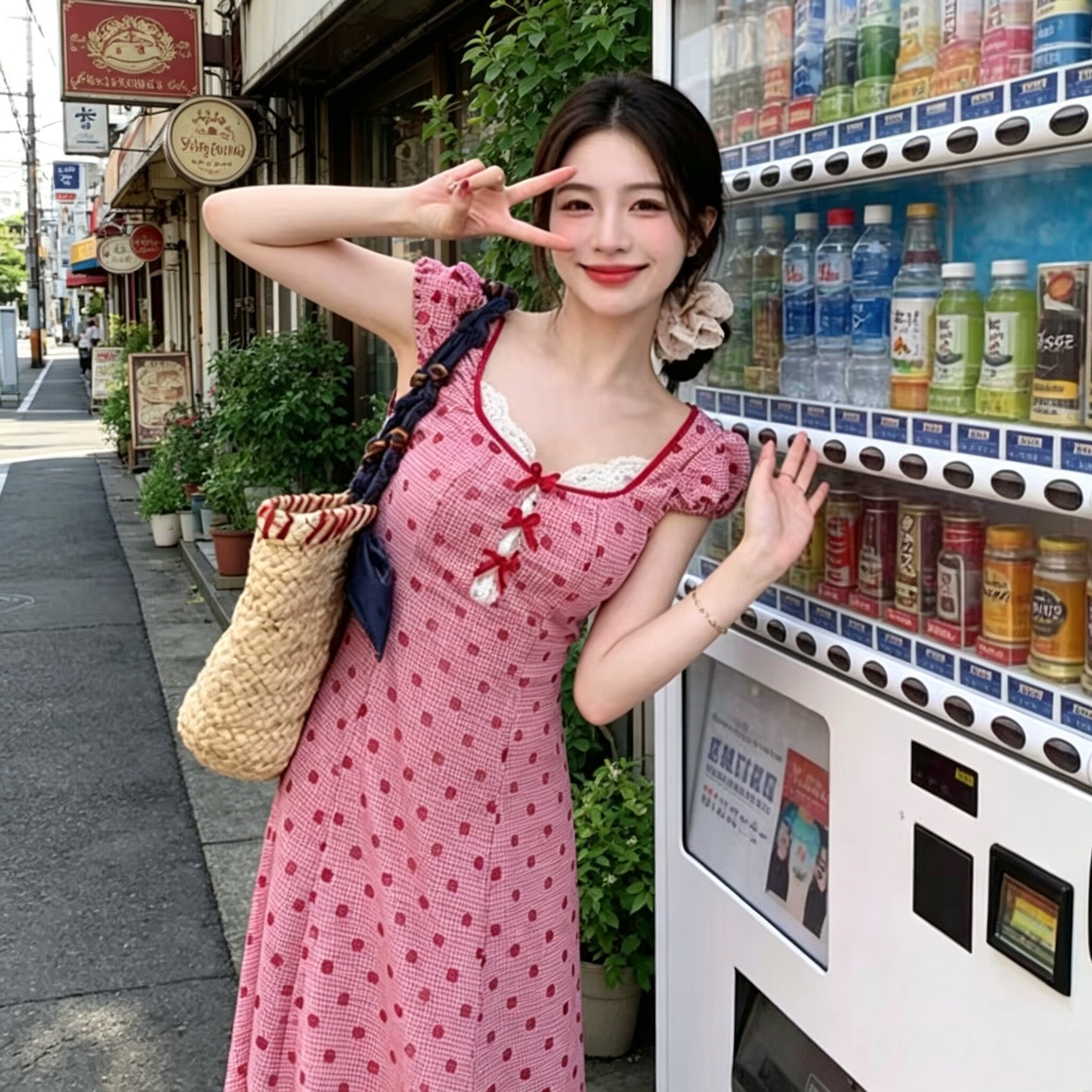 法式显瘦高腰收腰红色波点连衣裙女2026夏季新款碎花度假风A裙子