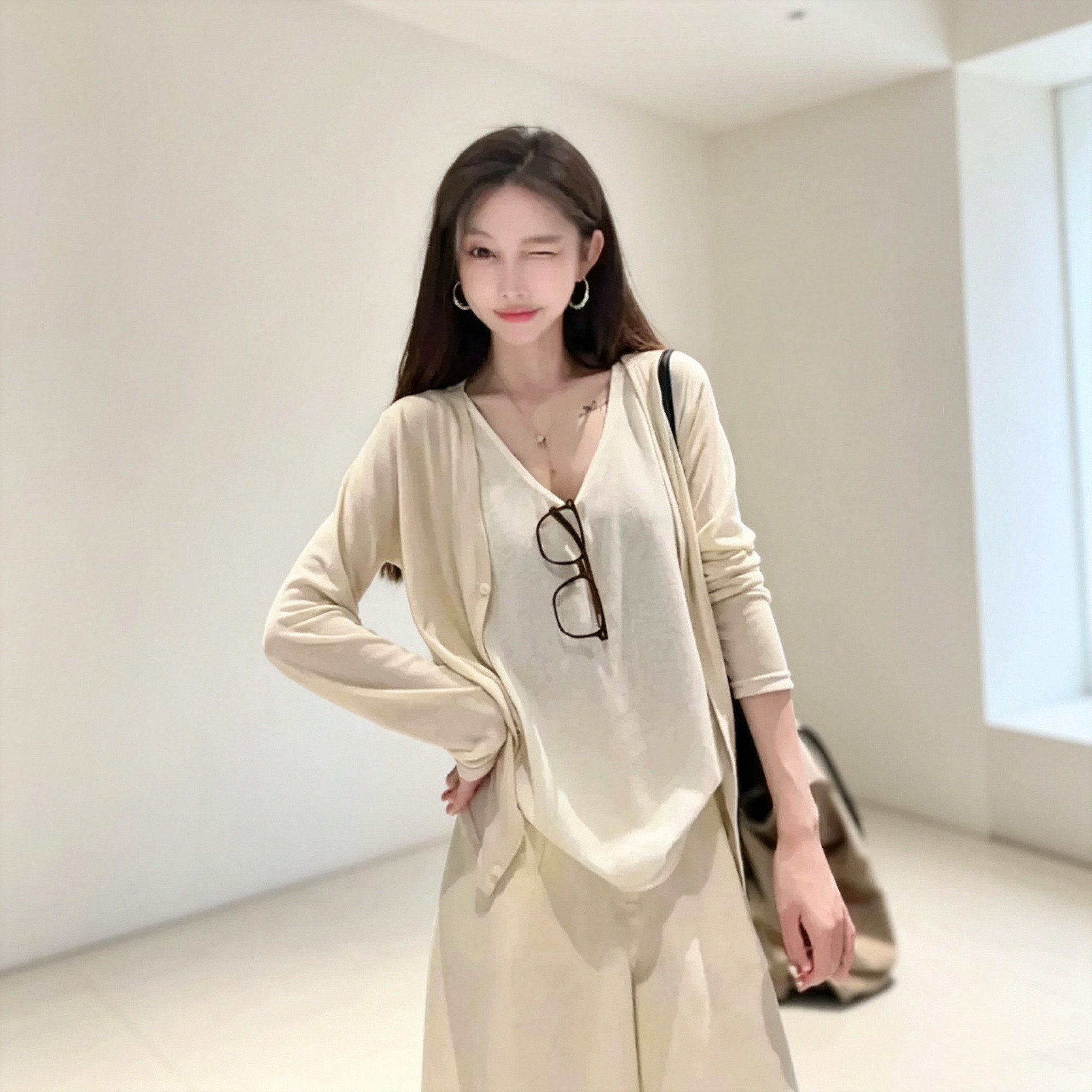 小清新文艺纽扣开衫女长袖针织衫春秋时尚防晒通勤百搭款宽松外套