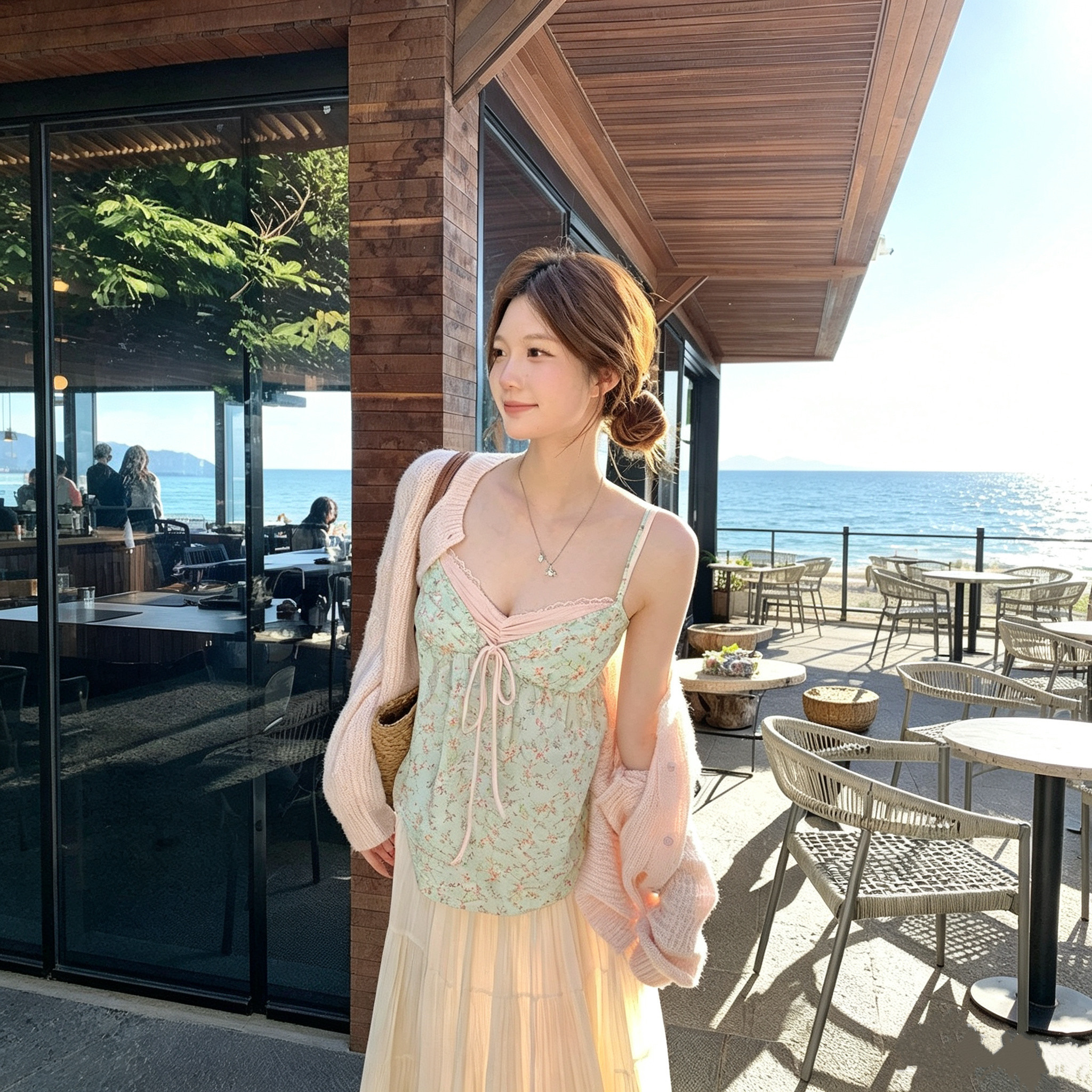 清新甜美风撞色假两件碎花吊带背心夏季韩系小个子百搭上衣ins潮