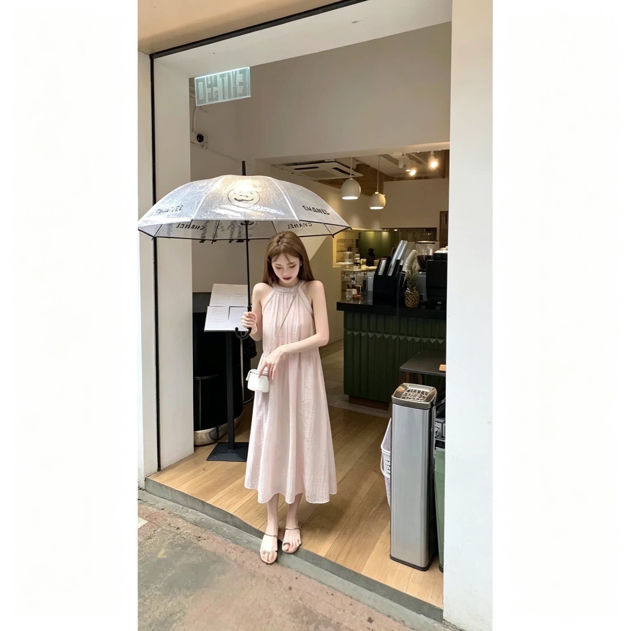 法式挂脖公主长款显瘦晚宴连衣裙