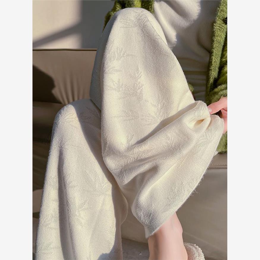 新中式糯米裤子女秋冬2025新款女装白色国风小个子流行冬款阔腿裤