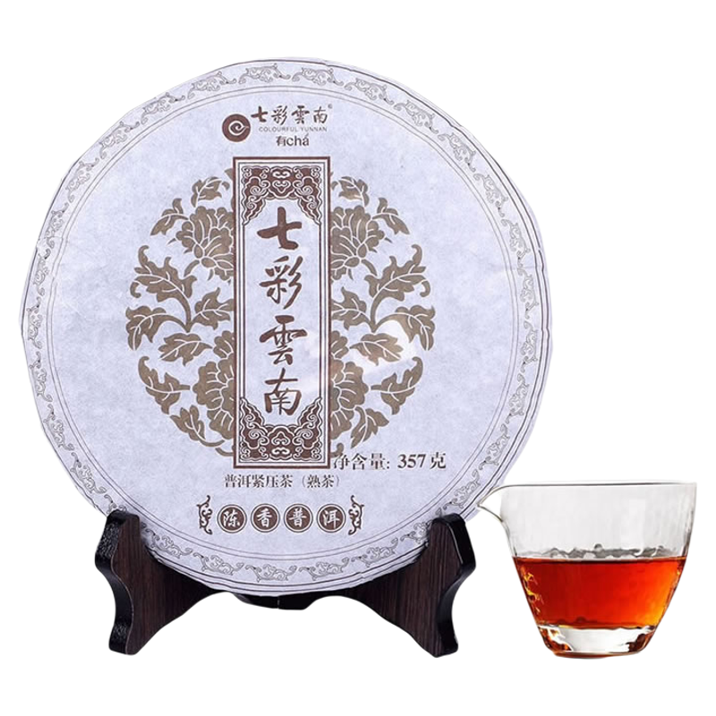 七彩云南 庆沣祥 普洱茶 熟茶 2022年 陈香普洱 七子饼茶 357克
