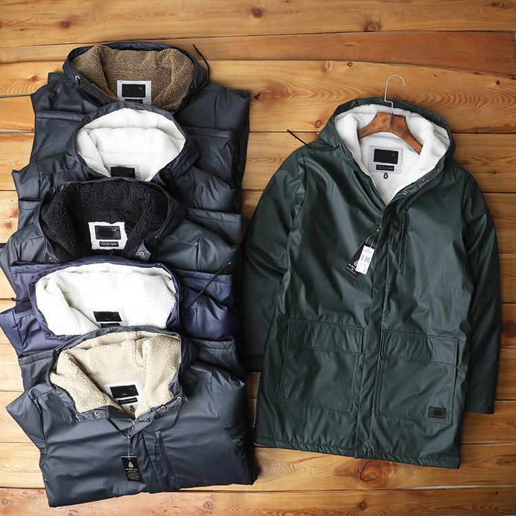 冬季羊羔绒中长款加厚连帽棉服男