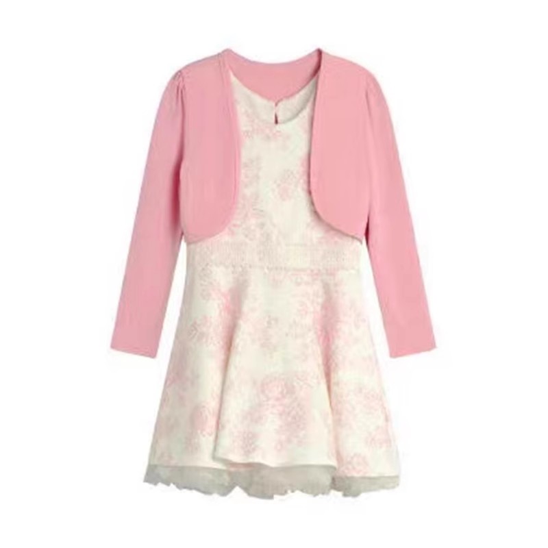 2-4岁超美外单春秋夏款女童唯美甜美长袖外衫+连衣裙纱裙两件套装