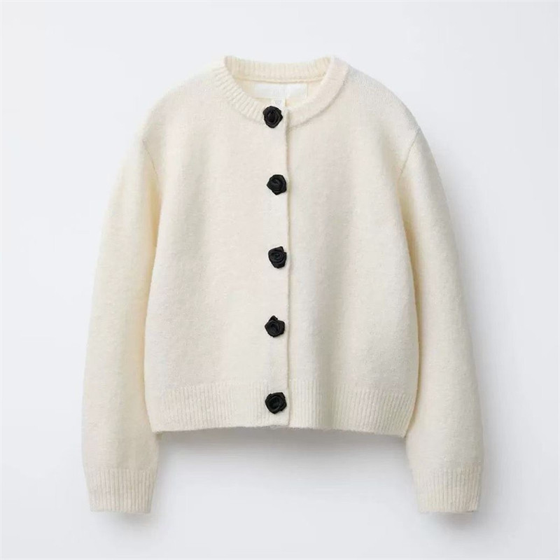 外单女童中大童春秋款简约气质米色百搭针织衫开衫毛衣外套