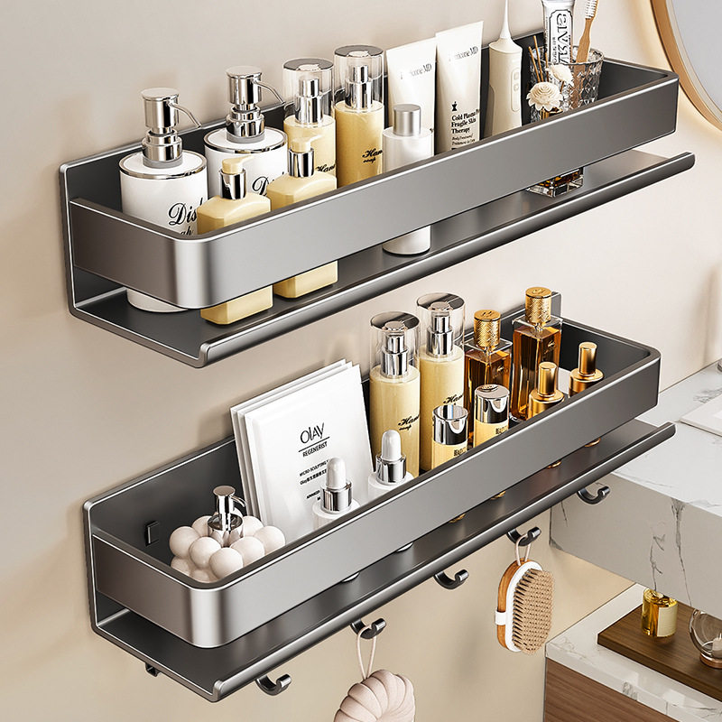 浴室置物架卫生间壁挂式免打孔带钩带杆厨房阳台厕所收纳架轻奢,家庭/个人清洁工具,浴缸置物架,淘宝优惠券,粉丝福利购,淘宝优惠卷