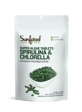 美国直邮Sunfood Raw Spirulina ChlorellaTablets螺旋藻小球藻片