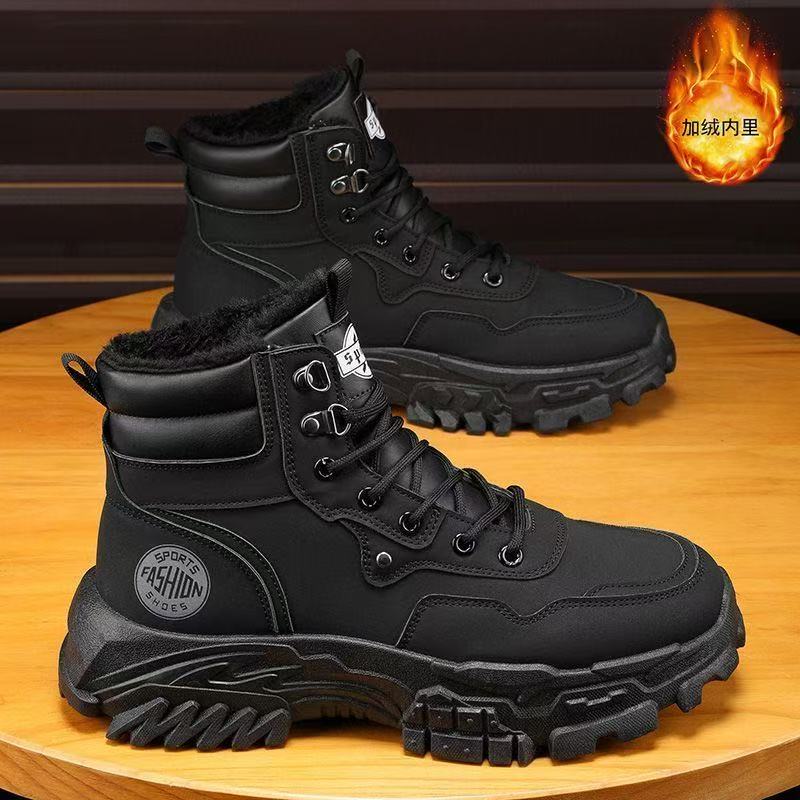 冬季马丁靴男加绒加厚保暖英伦风大黄靴时尚百搭增高厚底工装靴子