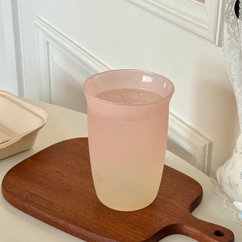 磨砂粉玻璃杯ins高颜值吸管杯玻璃杯