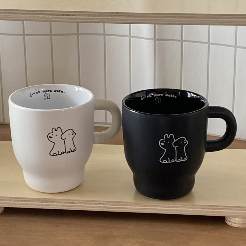 ins小众磨砂小狗马克杯小众白色咖啡杯水杯子咖啡杯情侣杯小黑杯