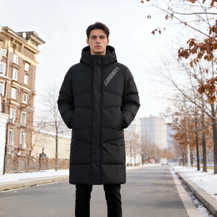 韩柜1400+!长款!冬季男加厚保暖鸭绒可拆卸连帽蓄热背衬羽绒服