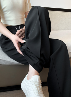 窄版马卡龙西装裤垂感女夏款高腰直筒高级感休闲小个子中线阔腿裤