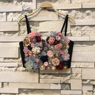 红花网背心柔美薄款马甲仙气百搭穿短款吊带拼色露背多色胸外朵裹