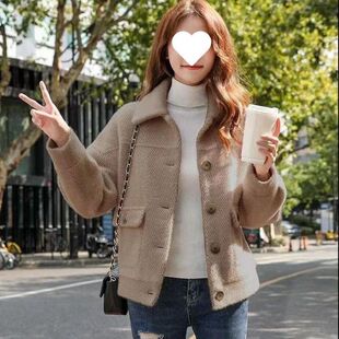 2024秋冬款女装仿水貂绒短款外套女小个子上衣韩版百搭黄金貂外套