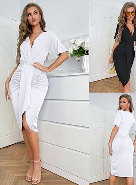 Women Dresses Summer Elegant Sexy夏季气质优雅A字抽褶性感中裙