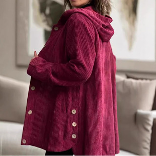 Women Jacket Hooded Coat Outwear欧美女装秋冬连帽宽松夹克外套