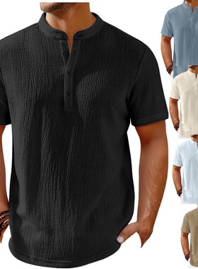 Men Shirts Casual Loose Retro Blouse复古条纹休闲宽松衬衫衬衣