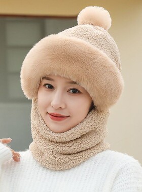 Winter Lady Warm Hat Scarf Fleece Thickened Hats加厚风雪帽子
