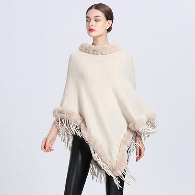 Women Poncho Coat毛领披肩斗篷女士流苏针织套头衫秋冬斗篷外套