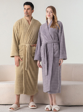 Soft Plush Robe Winter Bathrobe Couples Sleepwear Loungewear