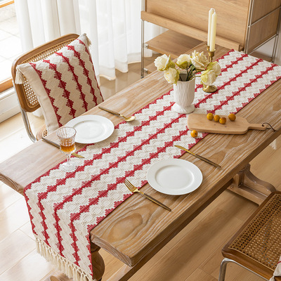 Table Cloth Runner棉麻桌旗圣诞节家居餐桌流苏民宿布艺装饰桌布