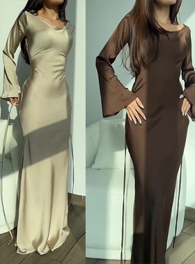 Women Long Dresses女装白色圆领长袖女系带疏离感国风气质慵懒风