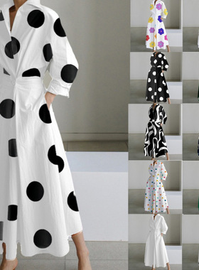 Women Dresses Loose Fashion Clothes通勤九分袖宽松大摆连衣裙