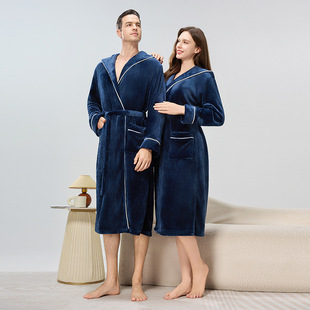 Nightgown Flannel Autumn Winter Sleepwear Men Women Bathrobe